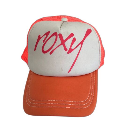 Roxy Trucker Baseball Cap Hat Foam Spell Out Mesh Snap Back Orange White Adult - Picture 2 of 7